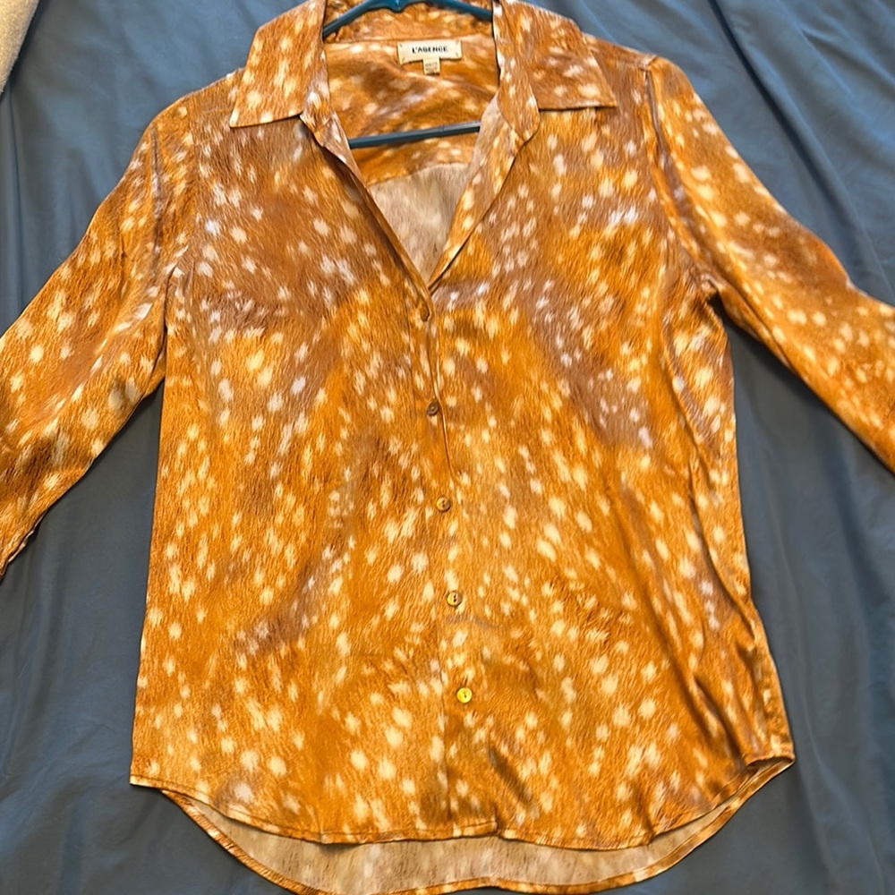 L’Agence Silk Orange Button-Up Blouse